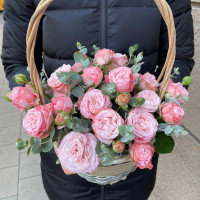 Basket with peony roses